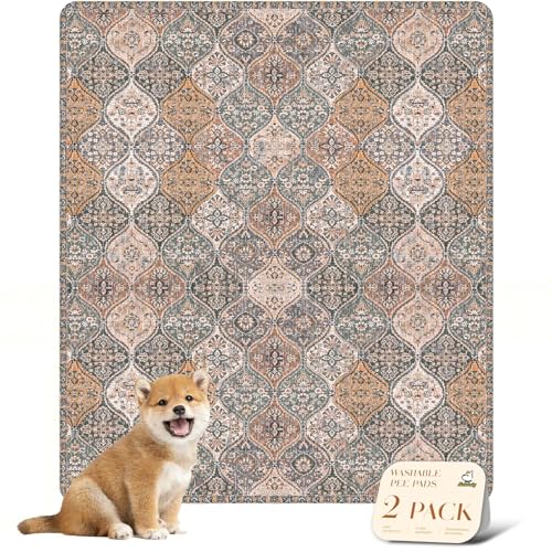 Image of nunubaby Washable Pee Pads for Dogs, Stylish, Non-Slip and Leak-Proof Pee Pads. Reusable Potty Pads for Dogs for Crates and Floors.(Brown /Multi,31 inch x36 inch )