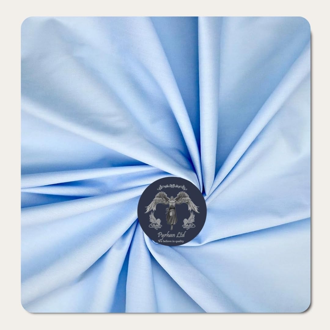 Poplin Sky Polycotton Fabric by The Metre UK, 45 inch Wide Polyester Cotton Sewing Material for Lining, Dressmaking Fabric, Quilting, Cotton Roll Clearance By Pyrhan, (Sky Blue)