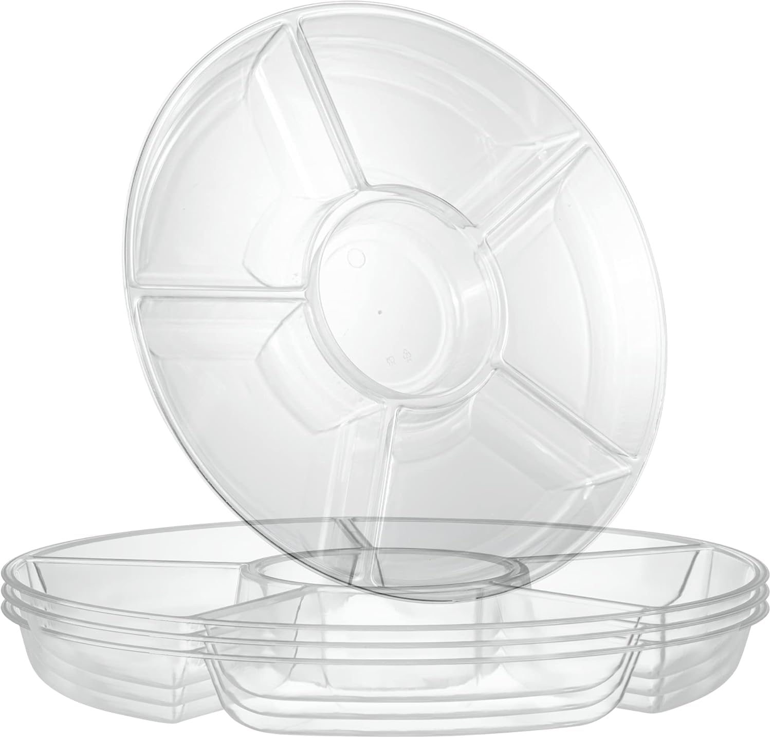 Junw Clear 4 Pack Compartment Trays With 6 Section, Reusable Plastic Trays And Platters For Parties, 12" Serving Tray Perfect For Appetizers Snacks, Veggie, Candy, Fruit & Nut