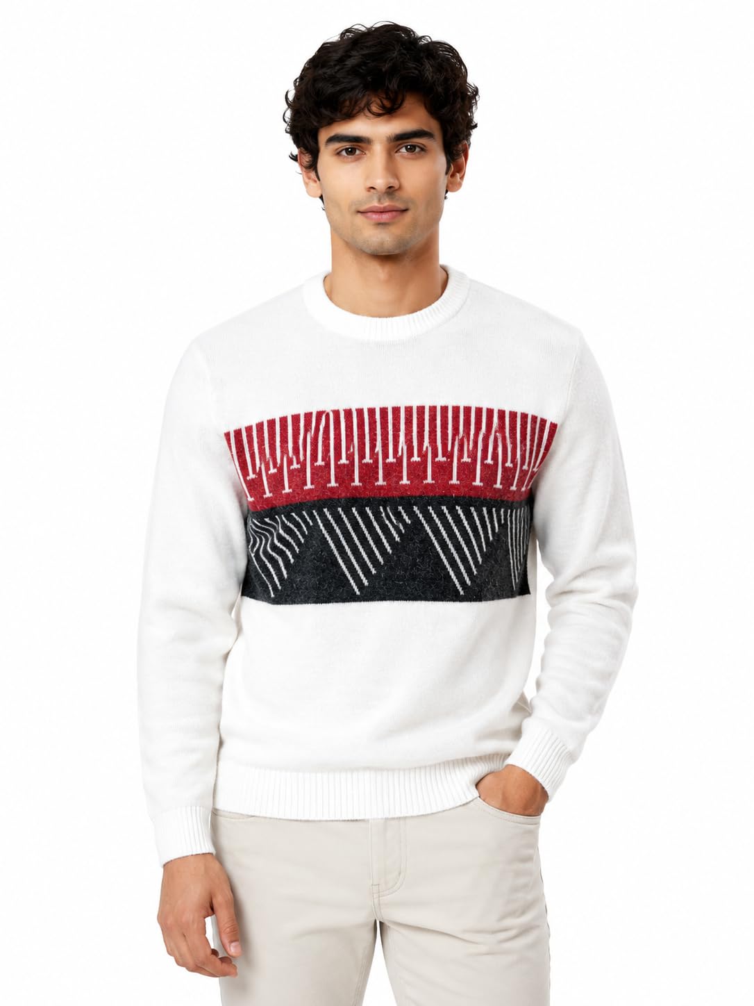 Men's Self Design Round Neck Full Sleeve Sweater | Soft Knit Winter Pullover Regular Fit Casual Geometric Pattern Sweater for Men-picture-47