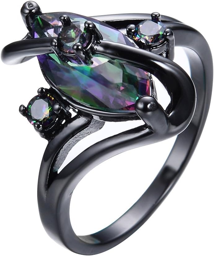 Jewelry Womens S Promise Wedding Rings Black Gold Plated Lab Gemstone Ring Size 7 (Color Diamond)