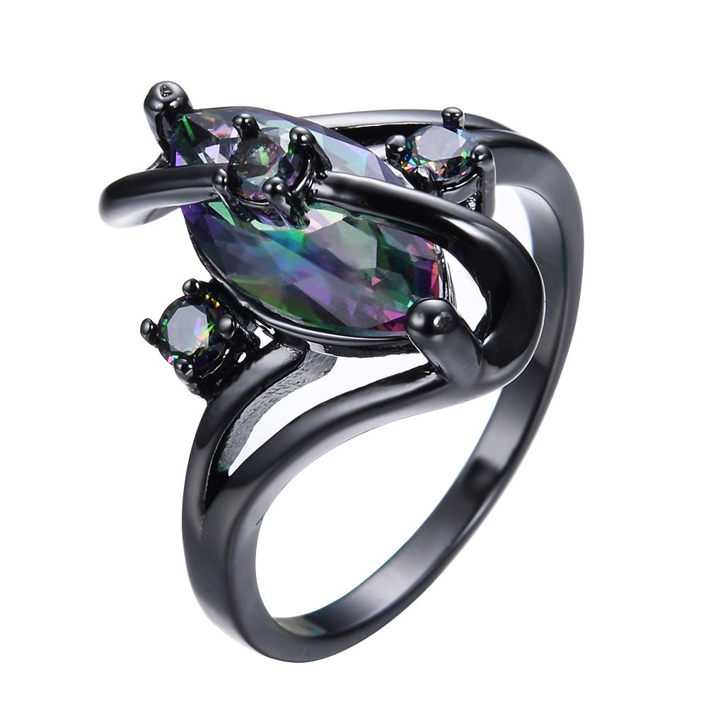 Jewelry Womens S Promise Wedding Rings Black Gold Plated Lab Gemstone Ring Size 7 (Color Diamond)