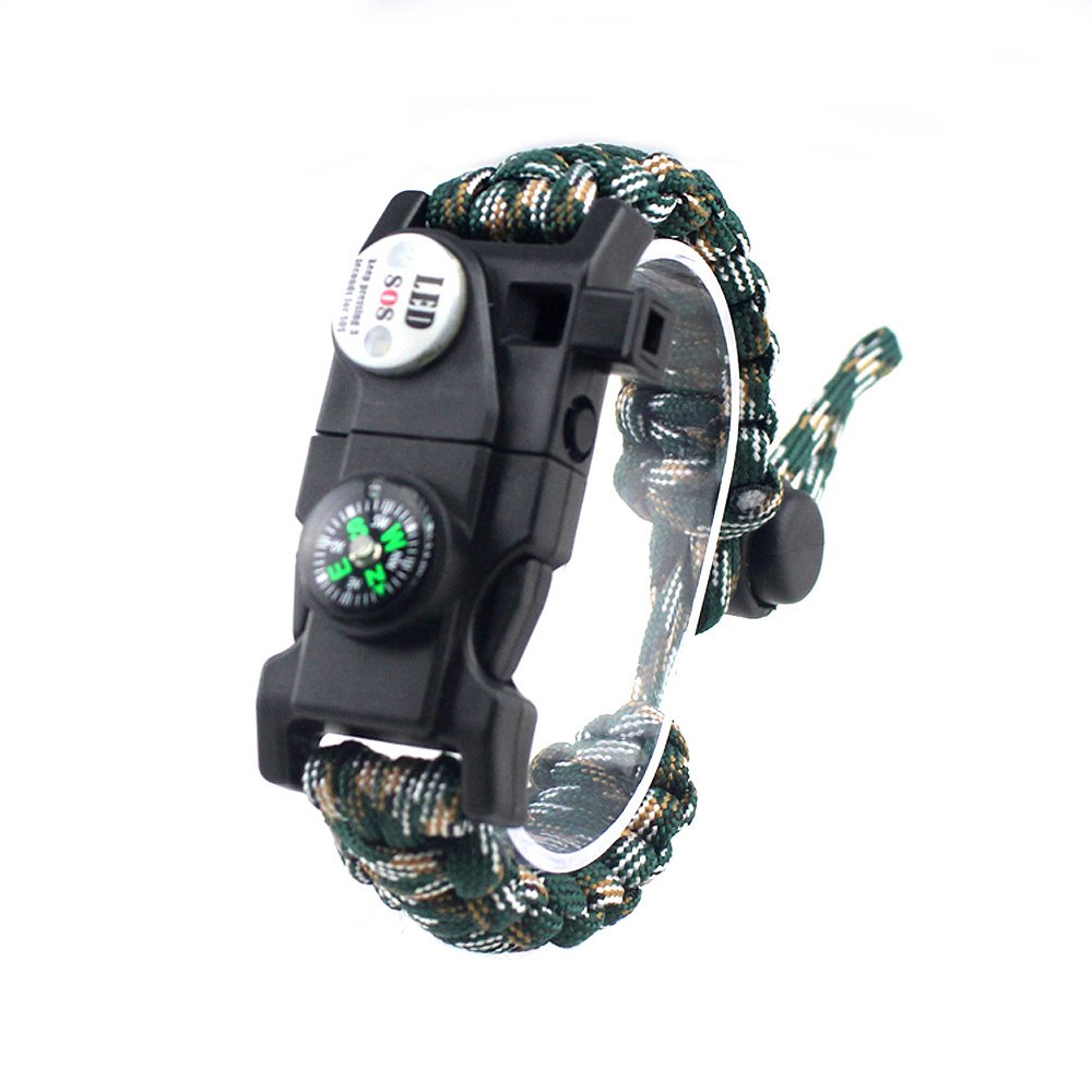 Adjustable Survival Bracelet, 7 Core Paracord 20 in 1 Emergency Sports Wristband Gear Kit with Waterproof LED SOS Light, Compass, Rescue Whistle, Fire Starter Multi-tool for Wilderness Adventure