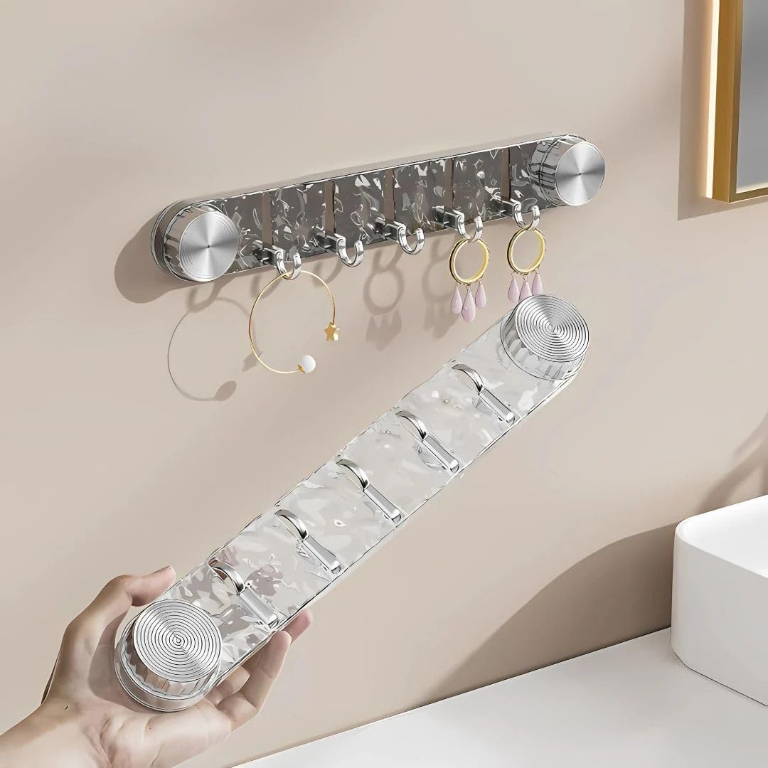 Wall Mounted Foldable 6 Hooks Rack | Self Adhesive No Drill Multipurpose Rotating Wall Hook Organizer | Heavy Duty Holder for Kitchen, Bathroom, Bedroom & Office Pack of 1-image-41