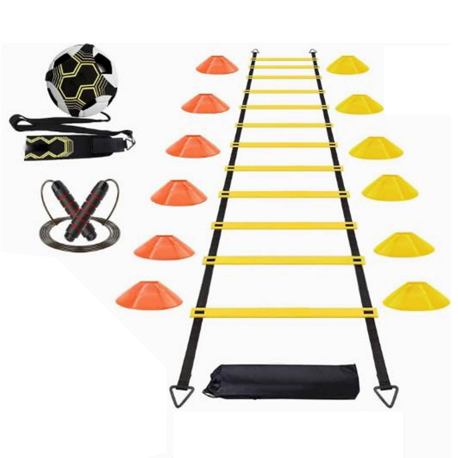 Generic Scaletta Agility Sportiva Kit Allenamento Velocità Coordinazione Rapidità Reattività con Coni E Corda Salto in PP E Cinghie Nylon Pioli Regolabili 12 Adatta a Calcio Basket Football Palestra