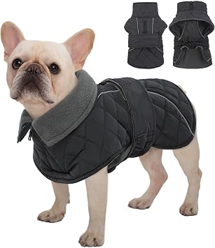 Kuoser Dog Coat Thermal Fleece Lined Dog Jacket, Adjustable Hook & Loop Dogs Coats for Medium Dogs Windproof Reflective Puppy Snow Jackets Pet Cold Weather Clothes with Harness Hole, Grey, M