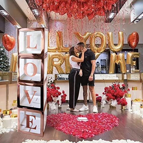 Uniideco 4 Pcs Rose Gold Clear Boxes For Balloons With 30 Letters 10 Numbers 5 Symbols, Abc Transparent Gift Box Birthday Gender Reveal Decoration, Baby Shower Letter Blocks Decor, Party Supplies Kit #TOP3