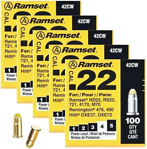 Lot of 5 ITW Brands Ramset Powder Load 0.22 Caliber Yellow 100/Pack