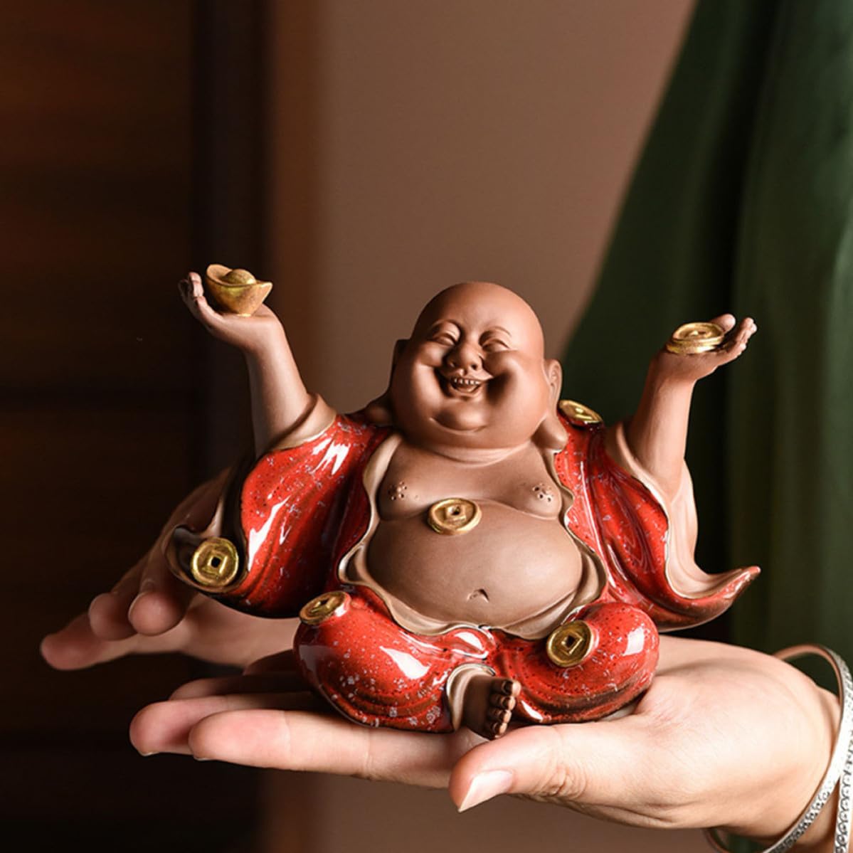 ibasenice Escultura de Buda Maitreya Creativa de Cerámica Fina Artesanía y Resistente para Decoración de Casa de Té y Souvenirs Festivos