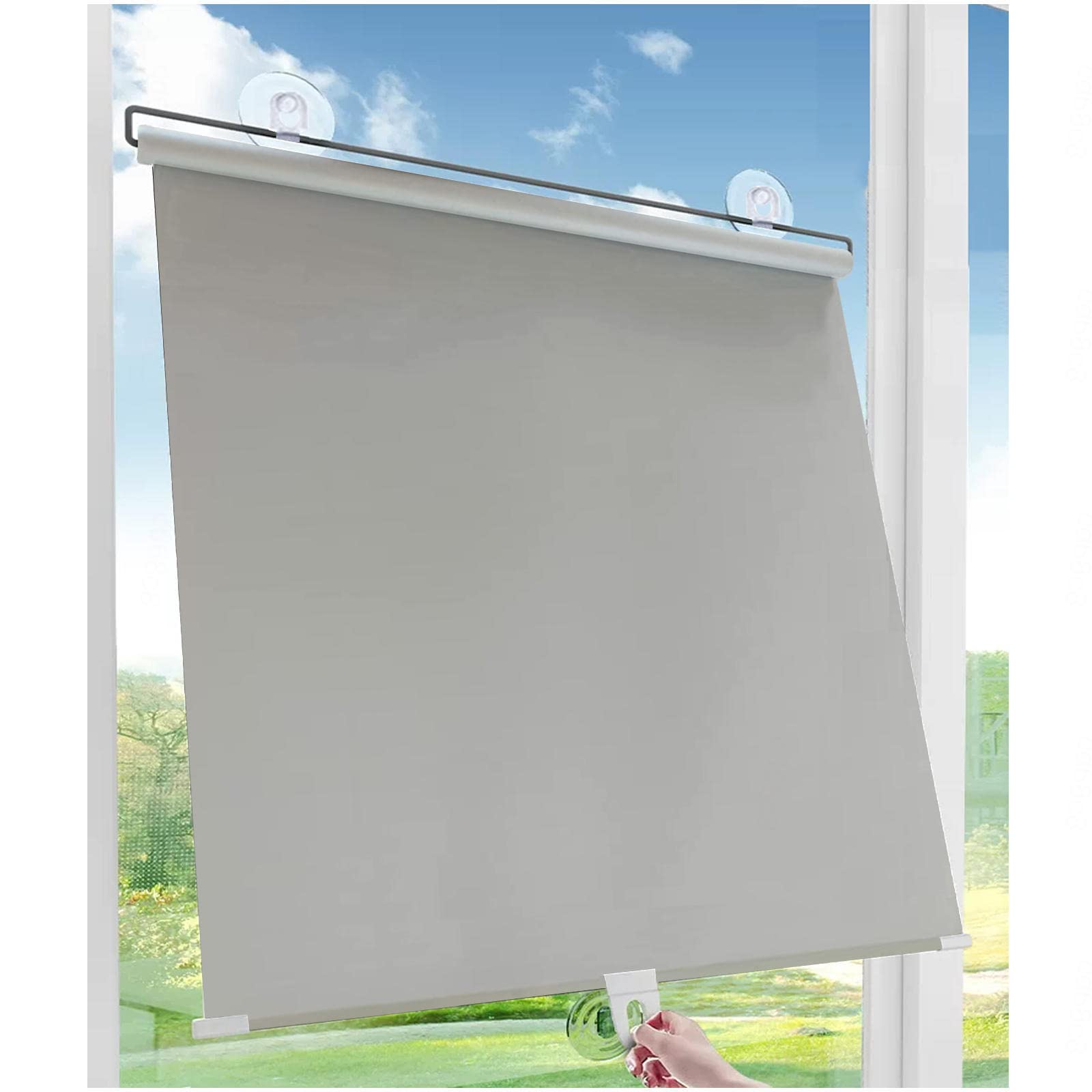 Szare rolety z przyssawką, 58 x 125 cm, tymczasowe zasłony zaciemniające na balkon i drzwi, wielofunkcyjne zasłony zaciemniające z blokadą przeciwsłoneczną