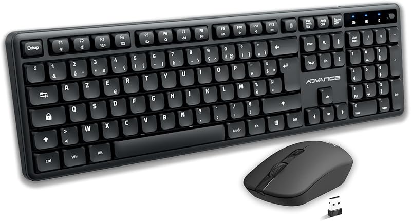 AD ADVANCE - SilentKeys, Pack Clavier Souris sans Fil Silencieux pour PC et Mac, Clavier AZERTY 105 