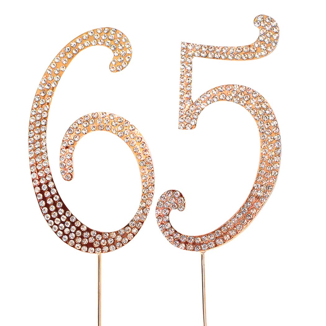 MAGJUCHEGold 65" Crystal Cake Topper, Number 65 Rhinestones 65th Birthday Cake Topper, Men or Women Birthday or 65th Anniversary Party Decoration Supply