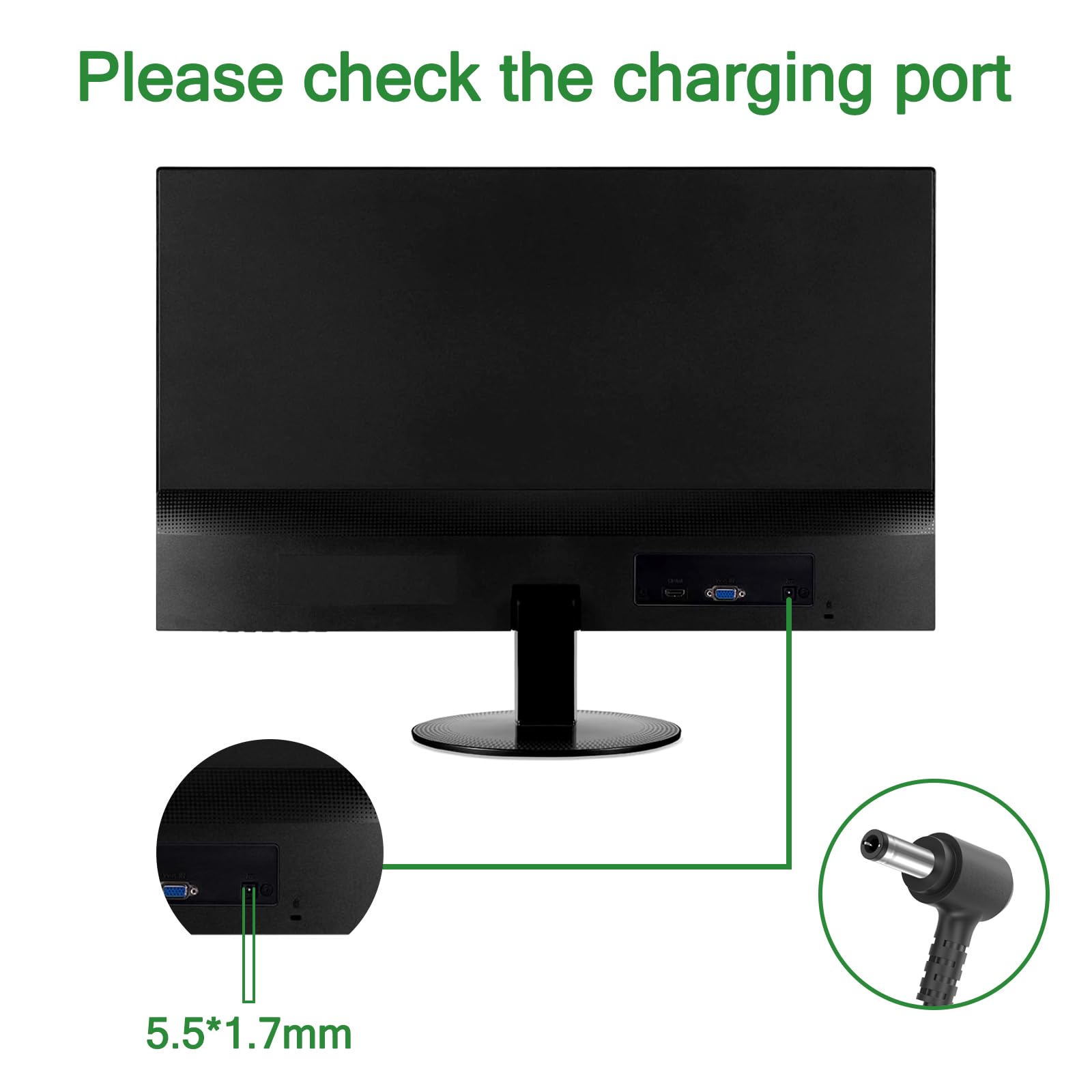 19V 3.42A AC Adapter Ladegerät für Acer Monitor | 19V Netzkabel für Acer-Monitor R240HY SB220Q SA230 S231HL S232HL H236HL S202HL S230HL S240HL S220HQL S271HL(5.5mm*1.7mm)