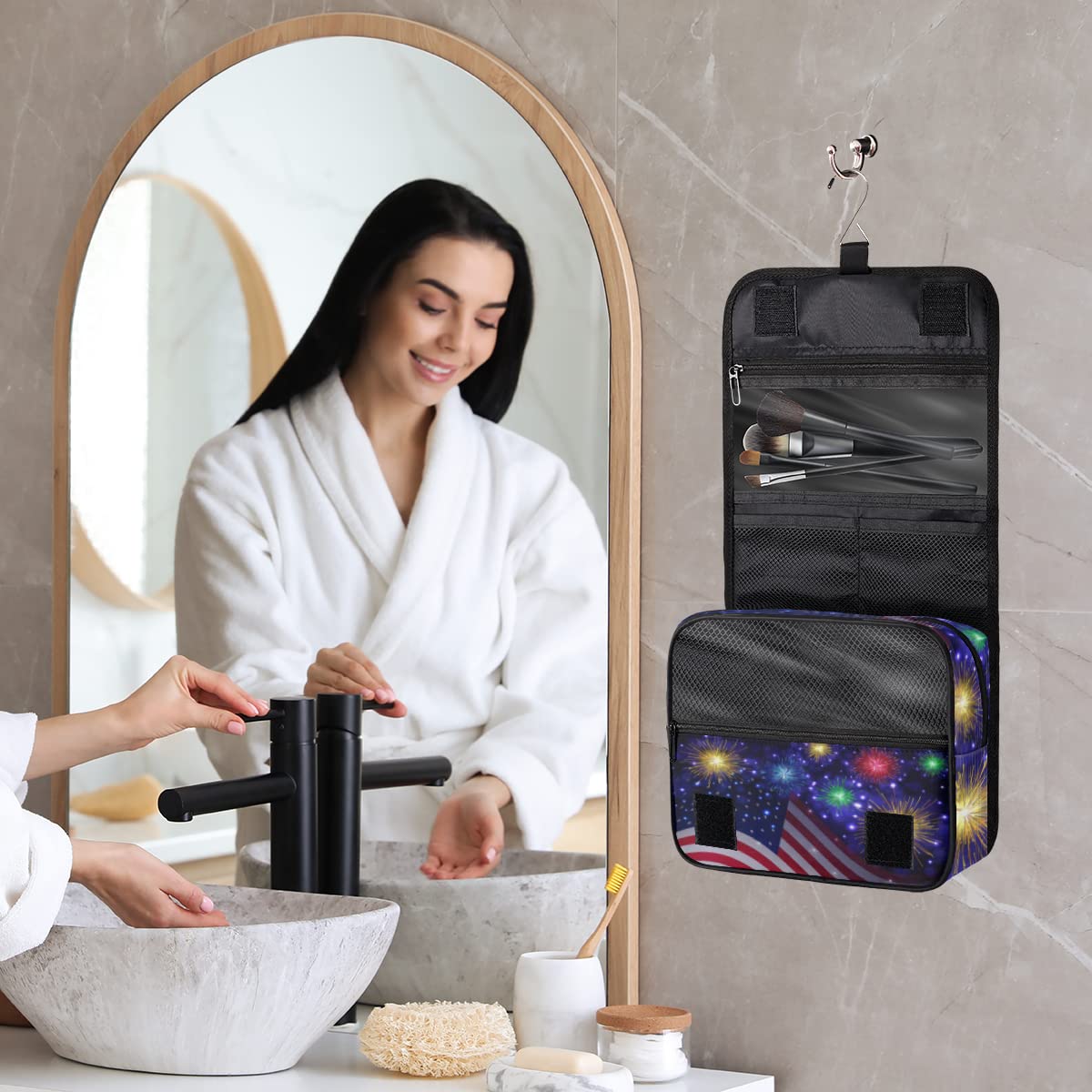 Ndependence Dzień Wakacje Podróżna kosmetyczka Amerykańska flaga Mycie Torba Unisex Wiszące przybory toaletowe Kosmetyczka Organizer do makijażu, wielobarwny, Jeden rozmiar