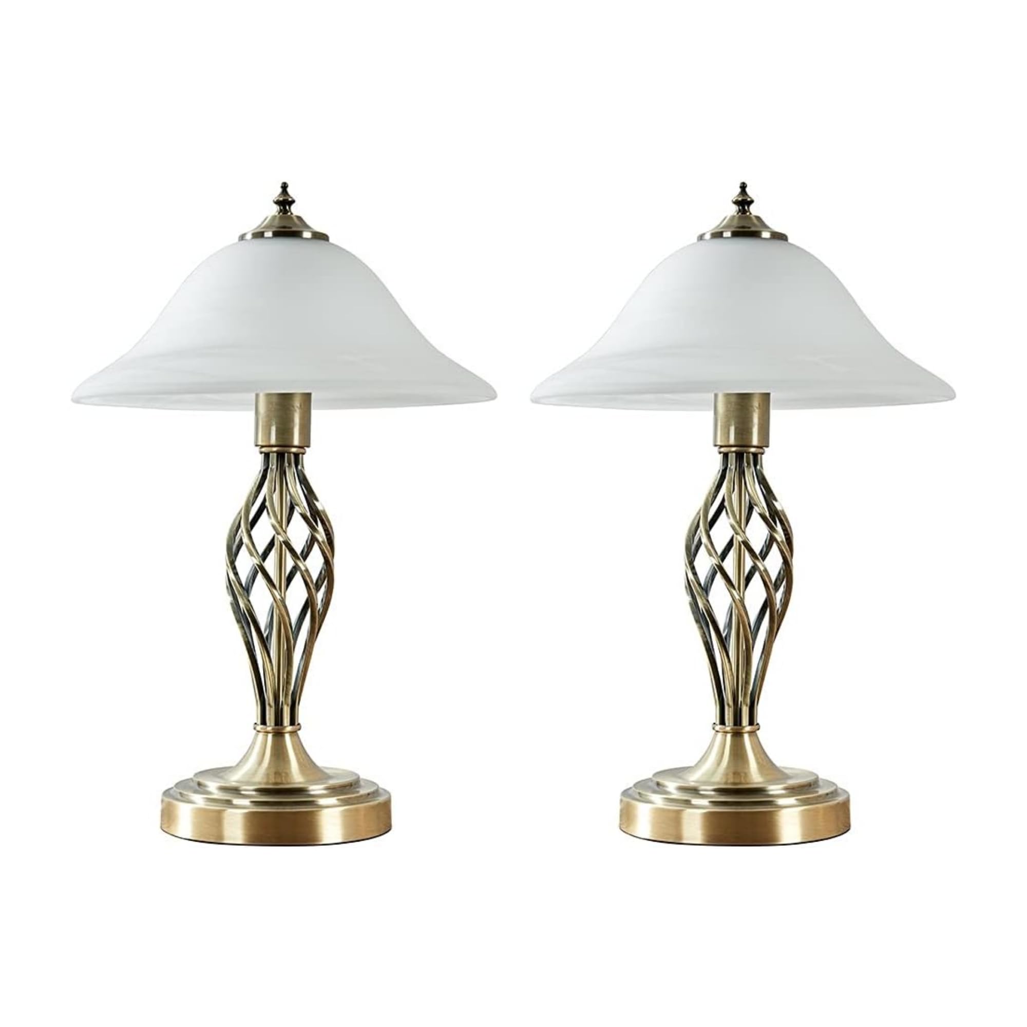 MiniSun | Traditional Style Antique Brass Twist Table Lamps with a Frosted Alabaster Shade | Table Lamps, Home Décor & Improvement Essential | Set of 2