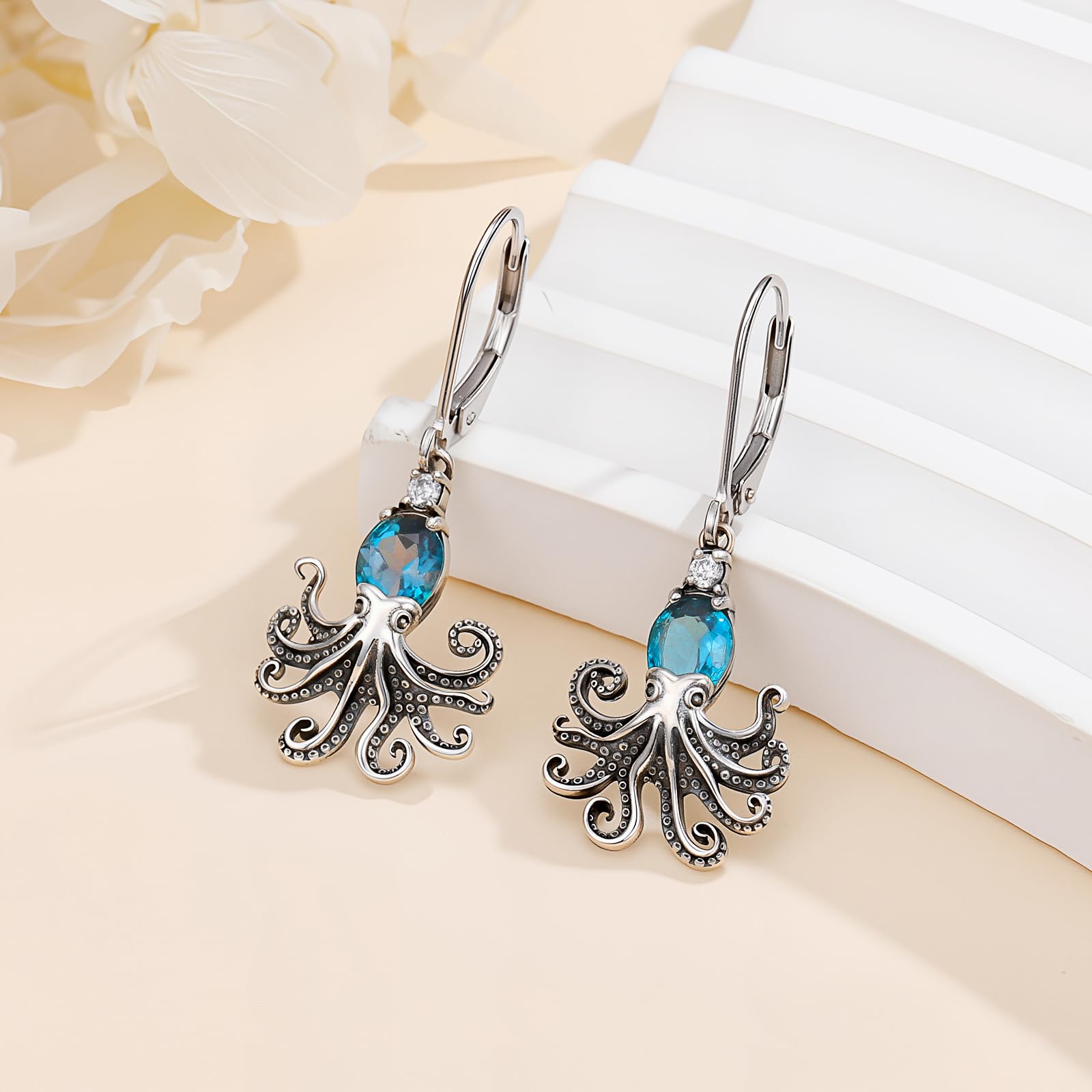 LONAGO Oktopus Ohrringe für Damen 925er Sterlingsilber Ozean Motiv Oktopus Ohrhänger