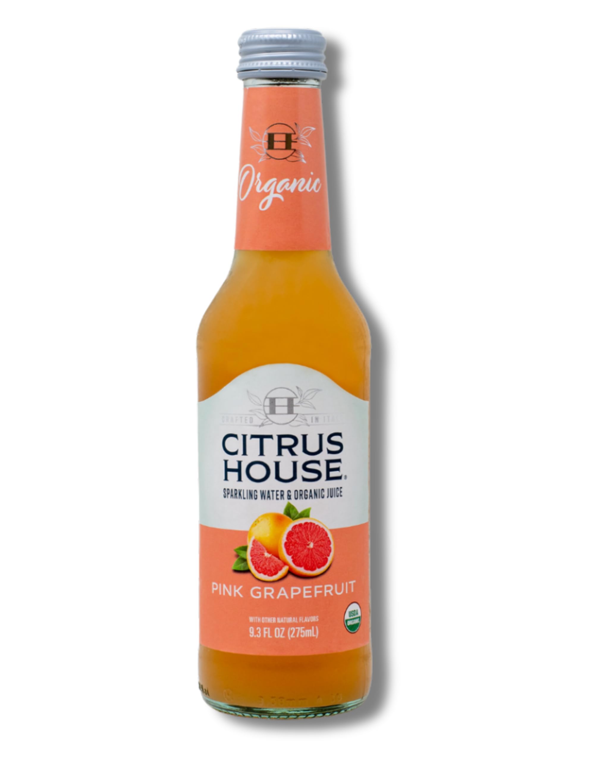 Citrus House Organic Sparkling Juice, Pink Grapefruit, Modern Italian Soda, No Added Sugar, No Preservatives, 9.3 Fl Oz Glass Bottle (Pack of 12)