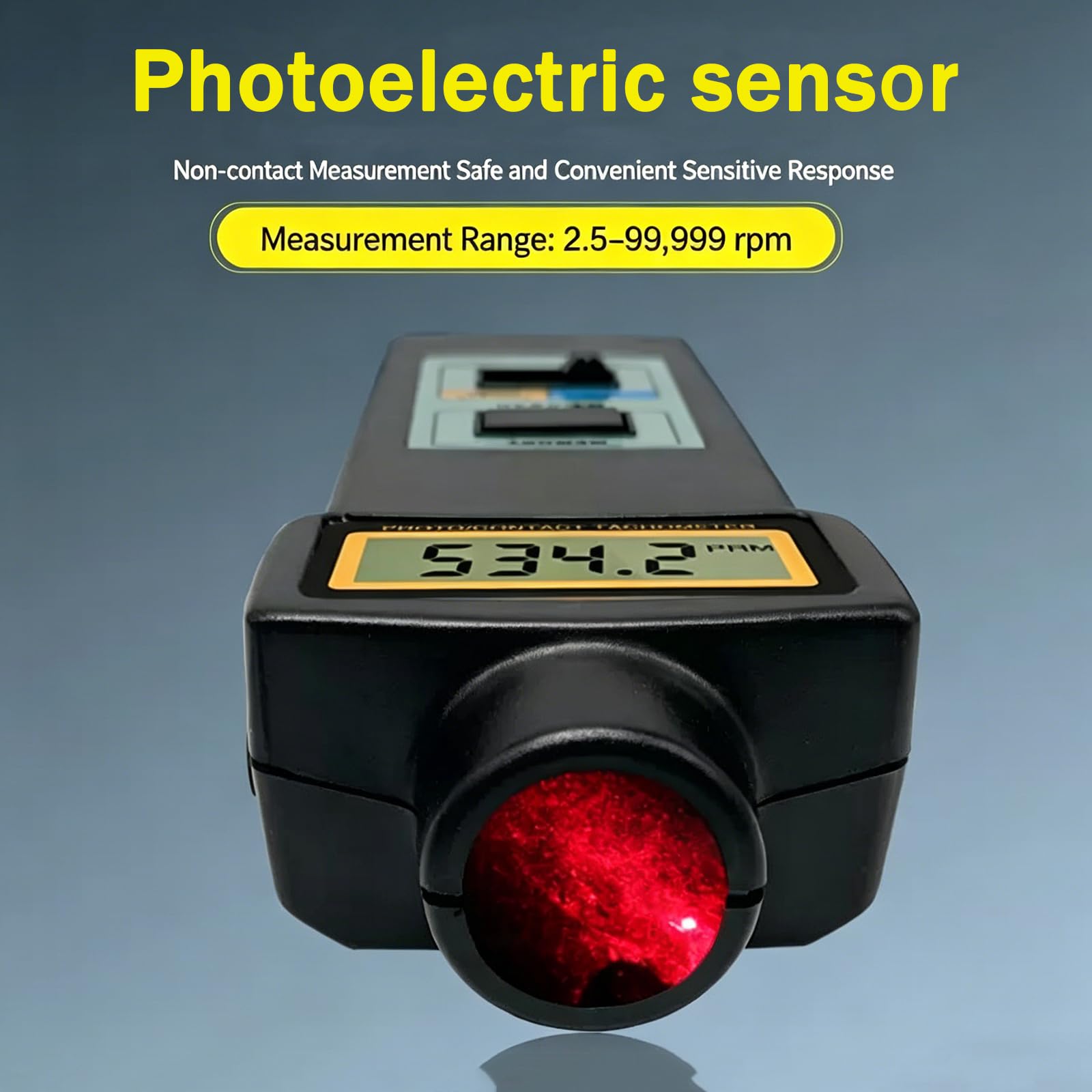 Tacómetro digital, medidor de RPM de contacto y sin contacto 2 en 1, fotosensor láser sin contacto, medición de velocidad lineal (m/min, pies/min), con sonda de 4 piezas, pantalla LCD