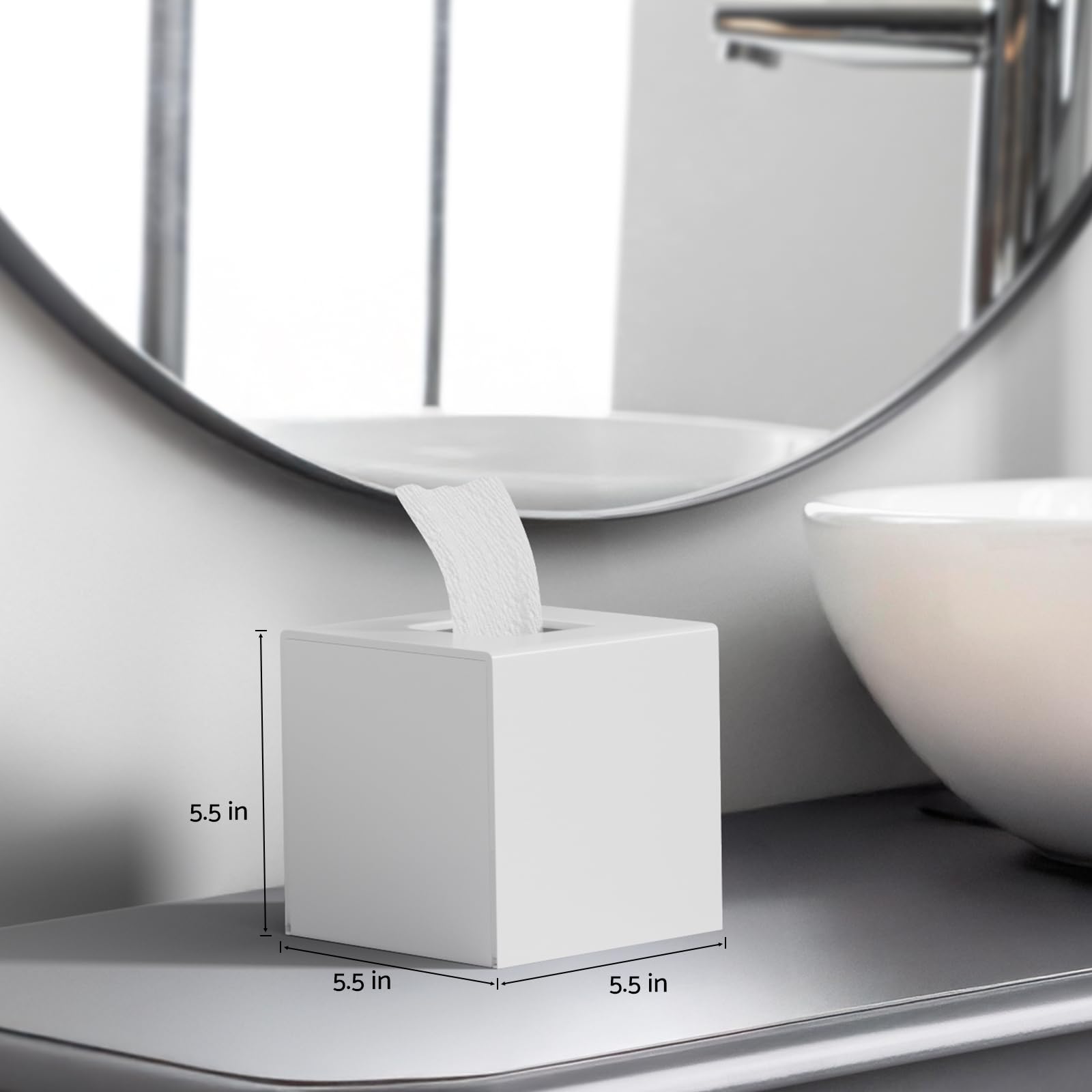 HIIMIEI Scatola quadrata per fazzoletti cosmetici, in acrilico, con copertura magnetica, per sala da pranzo, bagno, camera da letto, auto, ufficio (bianco, 14 × 14 × 14 × 14 cm)