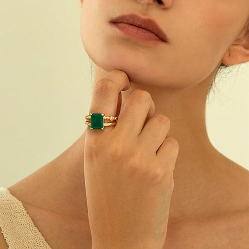 Miniatura 2 de MTMY Gold Simulated Emerald Rings 14K Gold Plated Rings for Women Dainty Green Rings Stacking Ring Statement Ring Cut Simulated Emerald Gemstones CZ