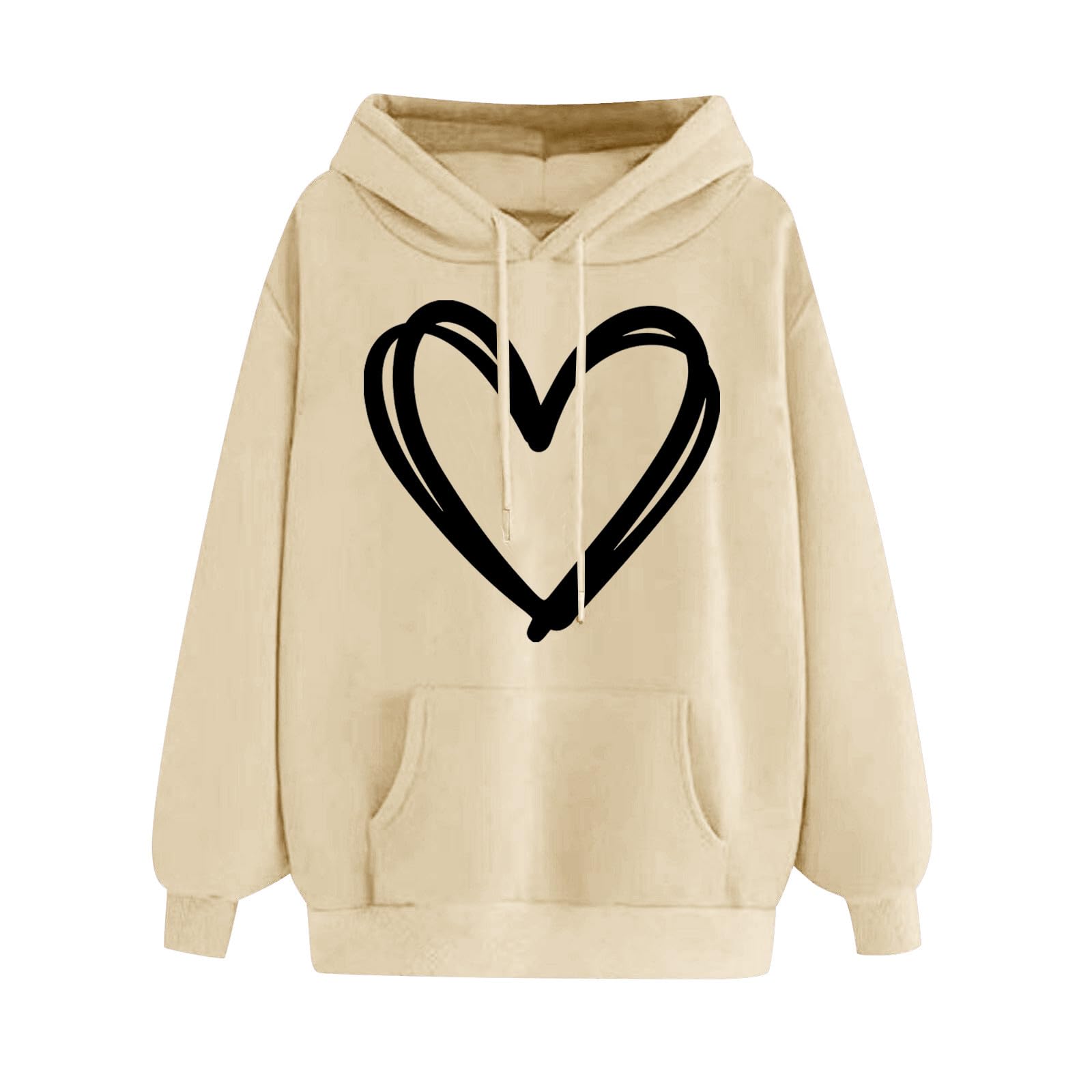 JISDFKFLHoodies for Women UK Sale Clearance, Uni-Sex Plain Loose Warm Drop Shoulder Pullover Fall Winter Long Sleeve Heart Pattern Print Drawstring Fleece w Pockets Ladies Tops