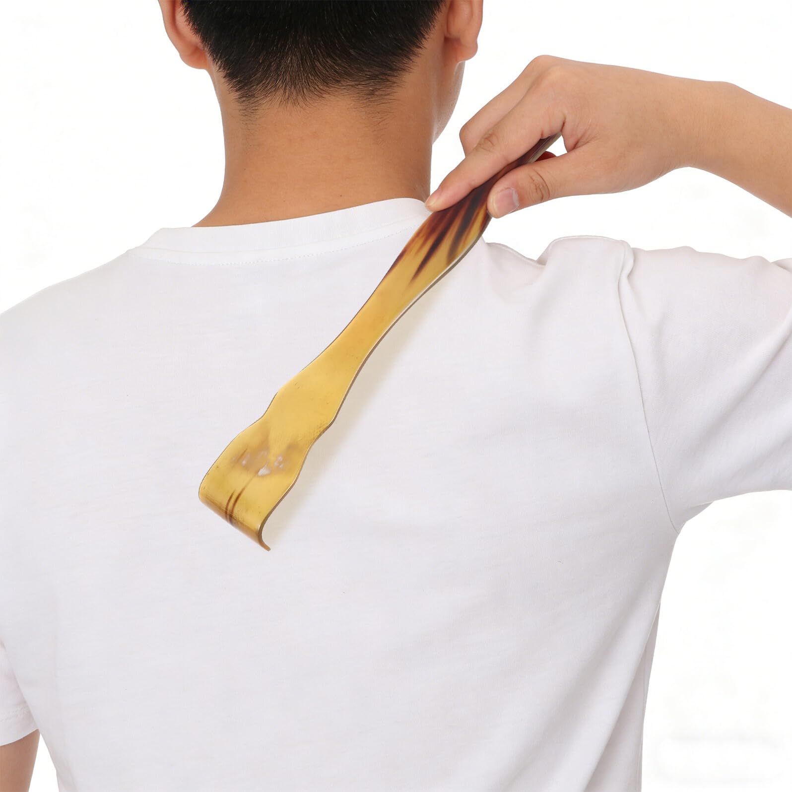 Operitacx Rückenkratzer aus Natürlichem Ochsenhorn 30–32cm Handliches Rückenmassagegerät zur Juckreizlinderung für Ganze Familie