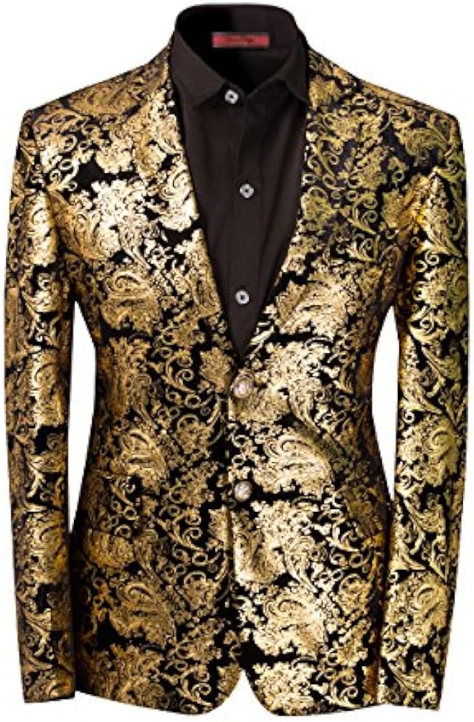 Men's Dress Floral Suit Notched Lapel Slim Fit Stylish Blazer Dress Suit