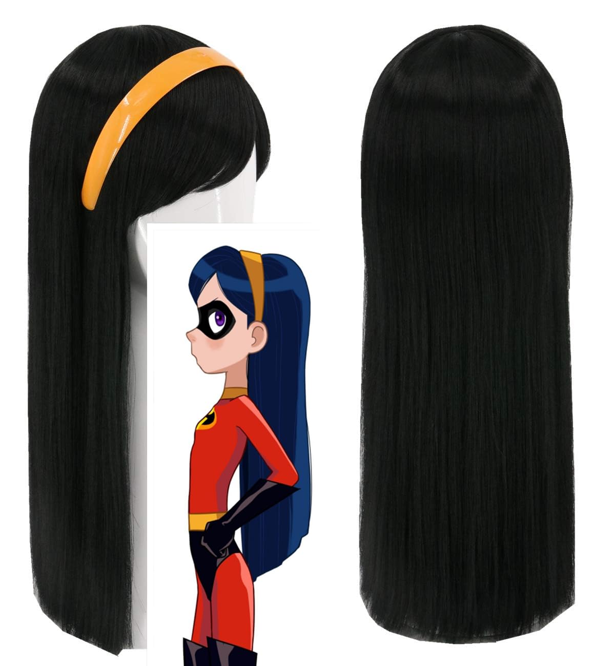Topcosplay Girls Kids Wigs Black Long Straight Cosplay Halloween Costumes Party Wig with Headband