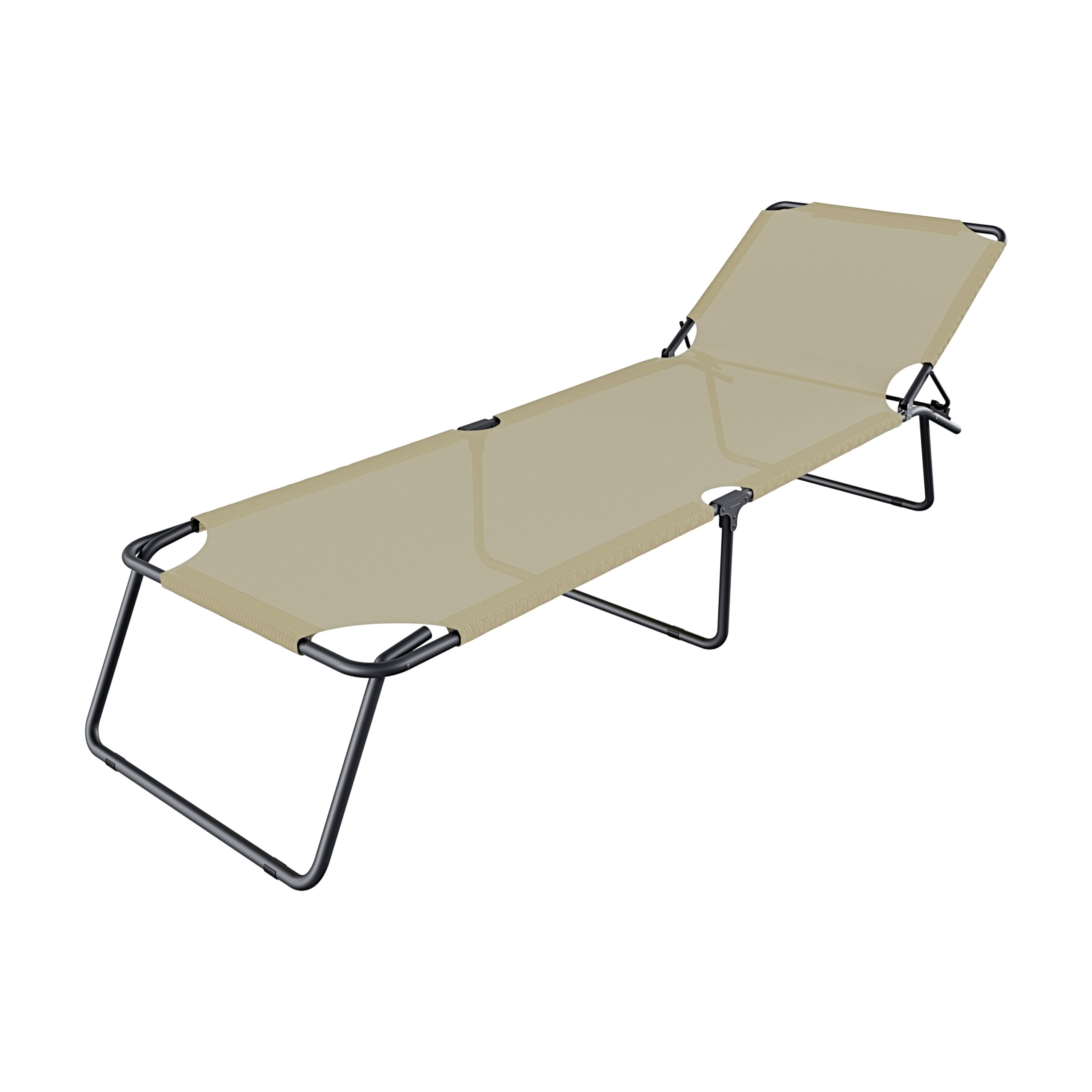 Arreditaly Lettino Pieghevole Prendisole Senza Tettuccio Parasole Schienale Reclinabile Regolabile Struttura In Metallo Sedia Sdraio Per Spiaggia Mare Giardino Piscina 187 x 53 x 24 Cm (Beige)