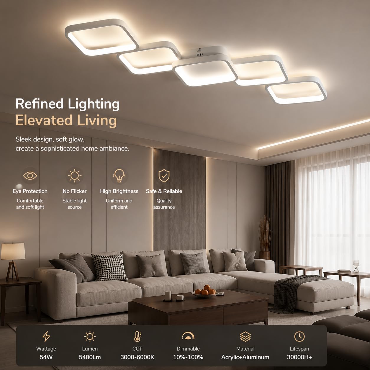 LED Deckenleuchte Dimmbar Wohnzimmer Deckenlampe mit Fernbedienung & App | 54W 5400LM schlafzimmerlampe Memory Funktion/Nachtlicht 106x40cm Modern Design Weiß Wohnzimmerlampe für Esszimmer Küchen Flur