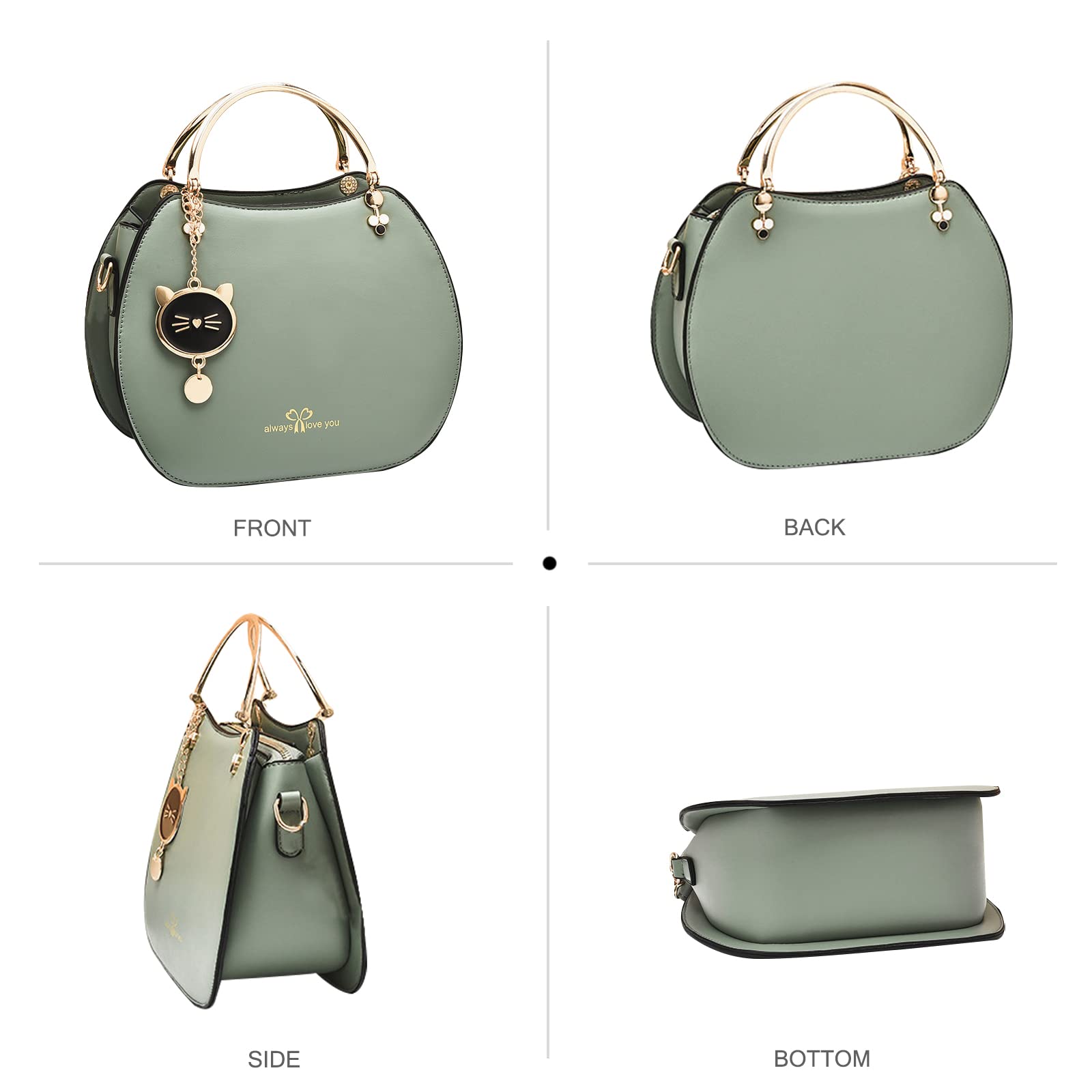 NICOLE & DORIS Rotonda Borsa a Tracolla Piccola in Pelle PU - Messenger Crossbody con Gatto Ciondolo Verde