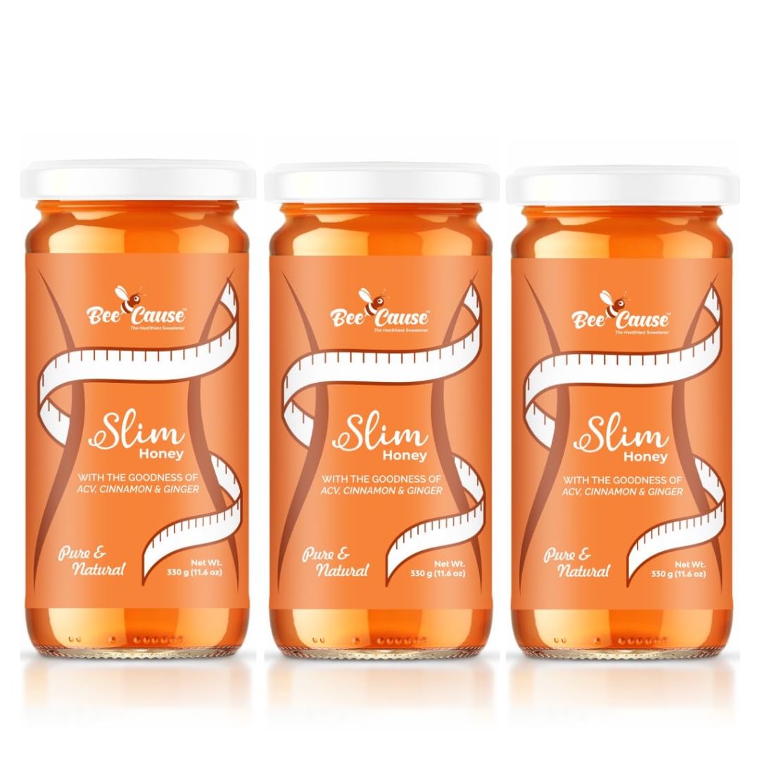 BeeCause Slim Honey – Pack of 3 | Natural Weight Management Honey with Apple cider vinegar,Ginger & Cinammon| Boosts Metabolism & Gut Health | 100% Pure | 900g Total