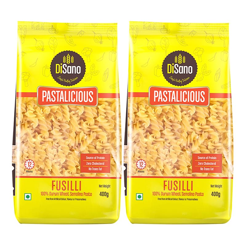 Image of DiSano Fusilli Pasta 400 gm (Pack of 2), Healthy Pasta, Made with 100% Durum Wheat Semolina, 100% Suji, No Maida, Source of Protein & Fibre, Non-Sticky
