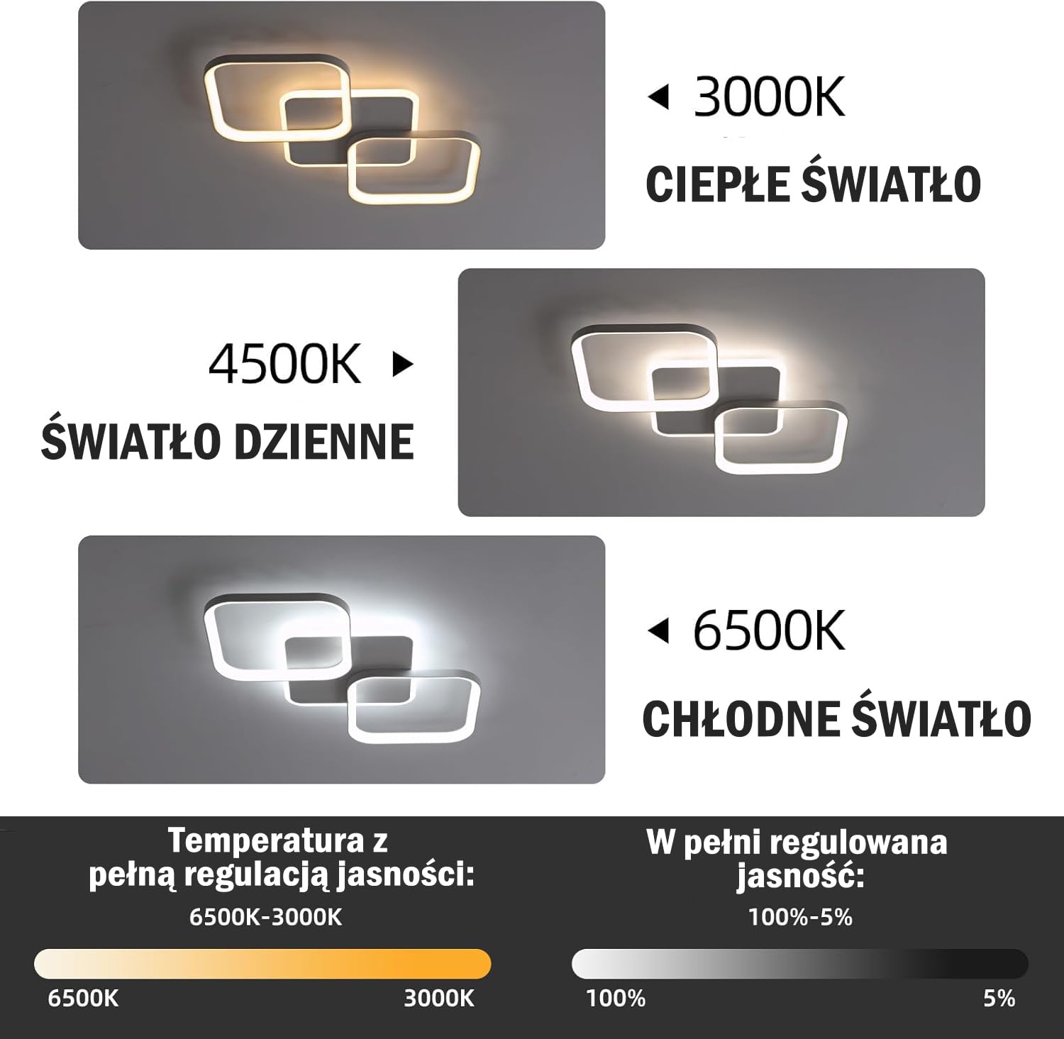 ANTENLICHT Plafon LED Techo Moderno 40W 4500LM, Lámpara de Techo Salon LED Regulable con Mando a Distancia 3000K-6500K, Luz de Techo para Salón Dormitorio, 50 * 50 * 5CM, Blanco