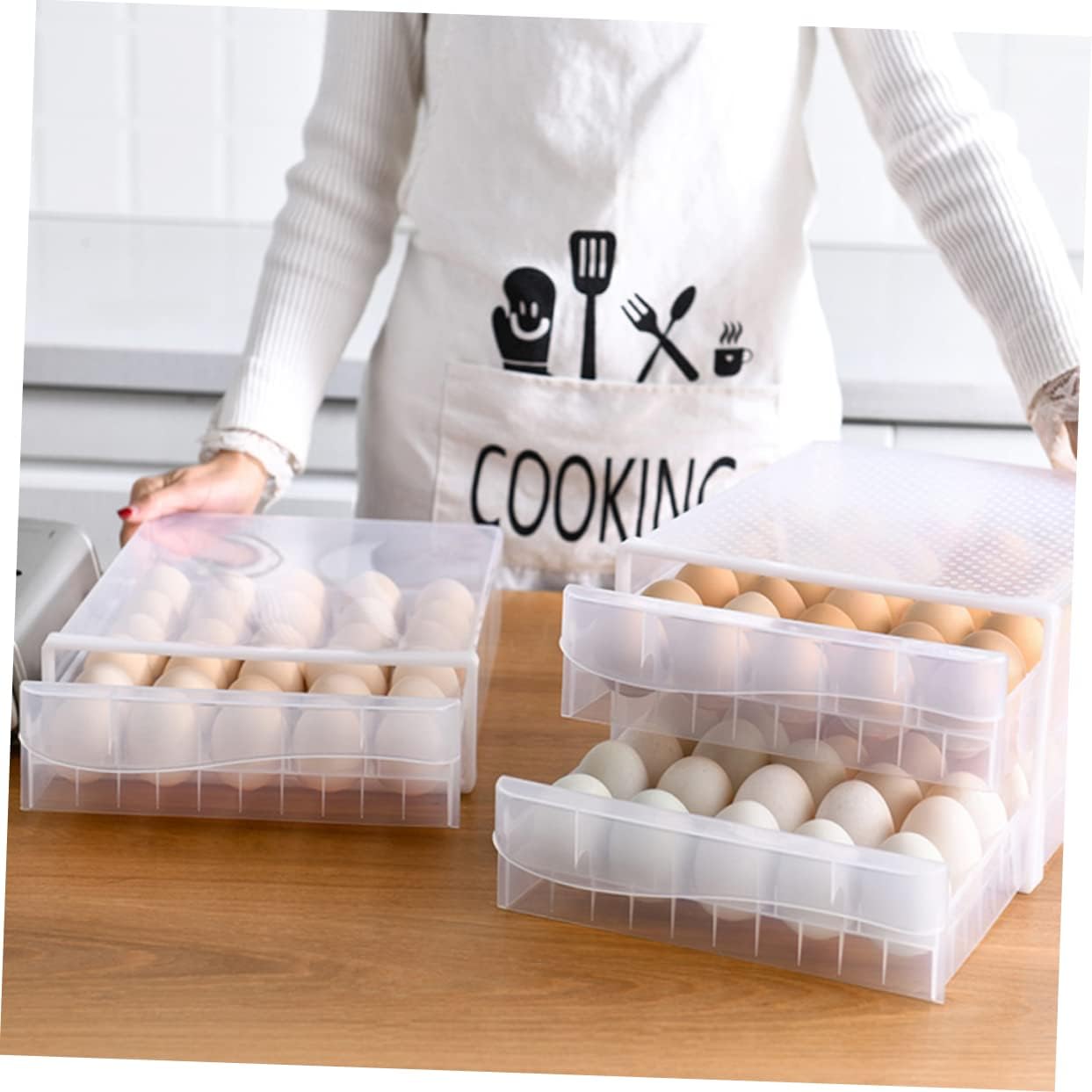 1pc Plastic Refrigerator Eggs Organizer and Dumplings Storage Box Stackable Design Holds up to Eggs Home Storage