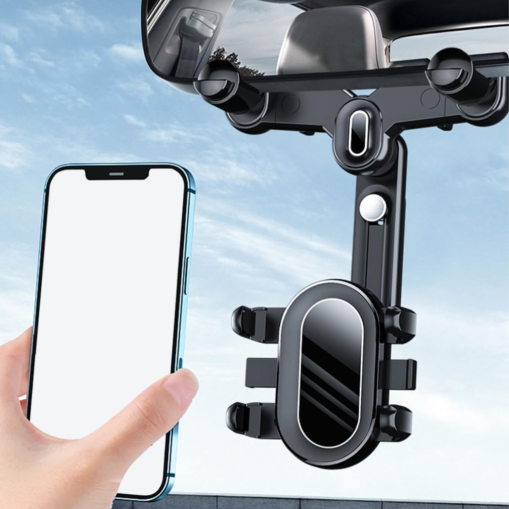 ibasenice Supporto Telefono Auto Specchietto Retrovisore Rotazione 360 Gradi Abs Nero per Smartphone Stabile