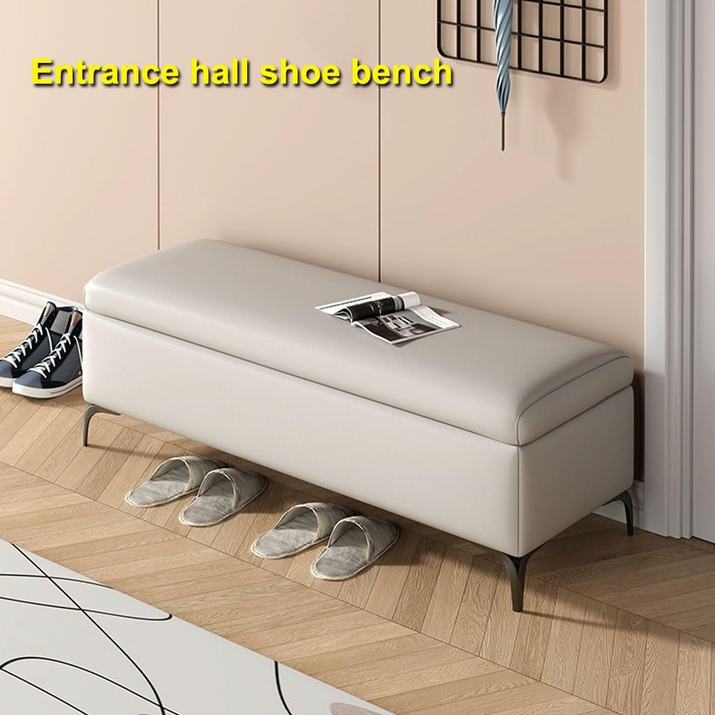 Ławka Pod Łóżko Ottoman, Bardzo Duża Skrzynia Do Przechowywania Tapicerowany Stołek, Skórzany Podnóżek Sofa Stołek Do Salonu, Podnóżek Z Odchylanym Blatem(Orange,70cm)