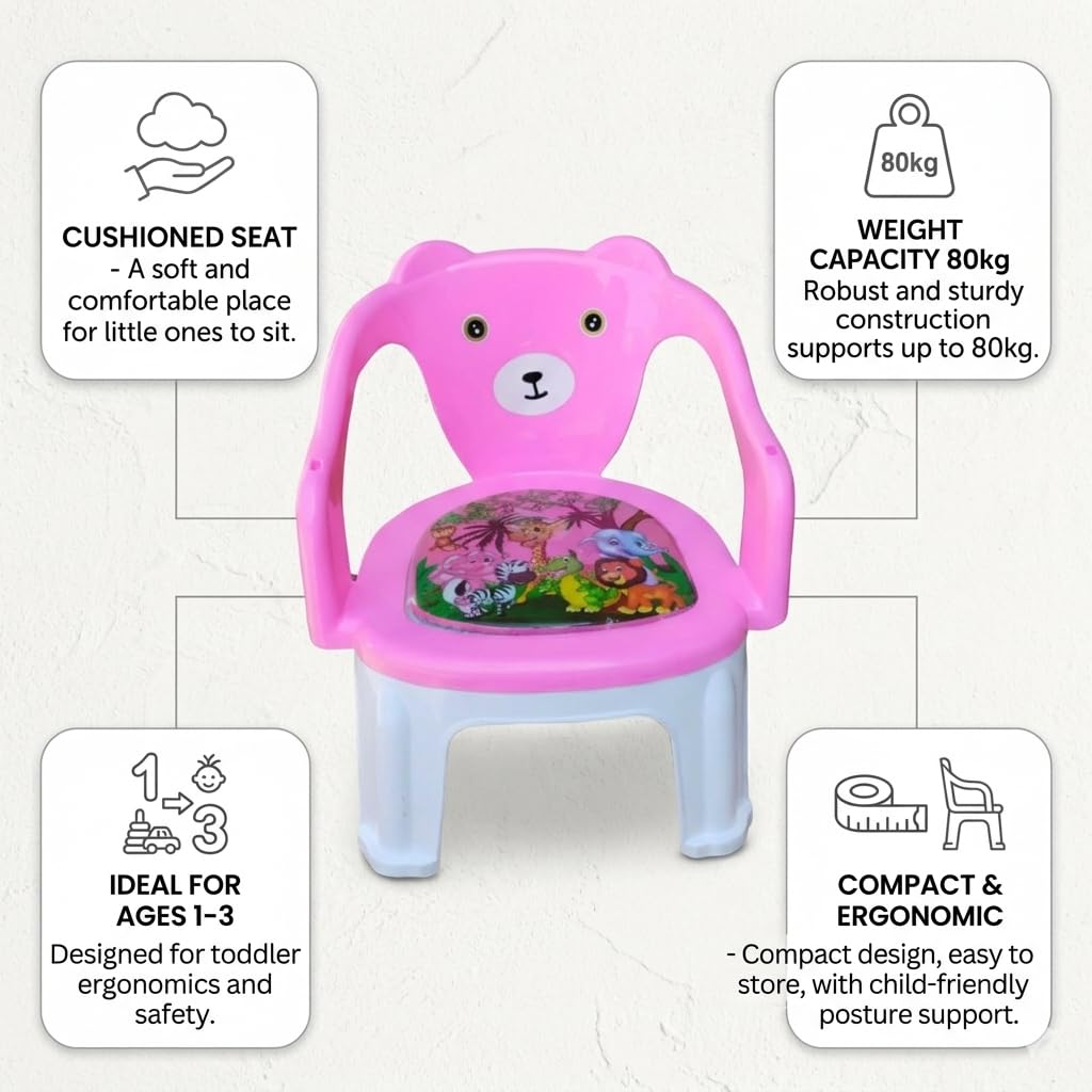 The Tickle Toe Plastic Activity Chair for Kids | Lightweight & Durable Chair for Home, Study & Play School (1–3 Years, Pink) 1