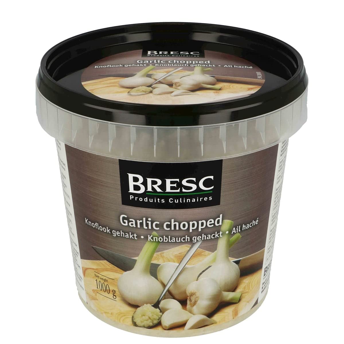Bresc junger Knoblauch - 5x 1kg - grob gehackt, eingelegt in mildem Sonnenblumenöl, küchenfertig für sofortigen Gebrauch, feines und mildes Aroma