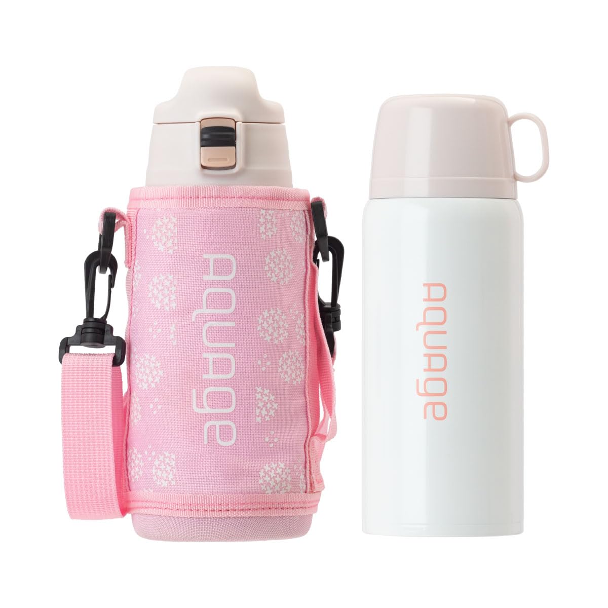 Atlas ANW-601PB Water Bottle, 23.2 fl oz (670 ml), 21.7 fl oz (620 ml), Heat Retention, Cold Retention, Lightweight, Kids, Direct Drink, Cup Included, 2-Way Pouch, Pink Beige, Aqua Beige : Home & Kitc