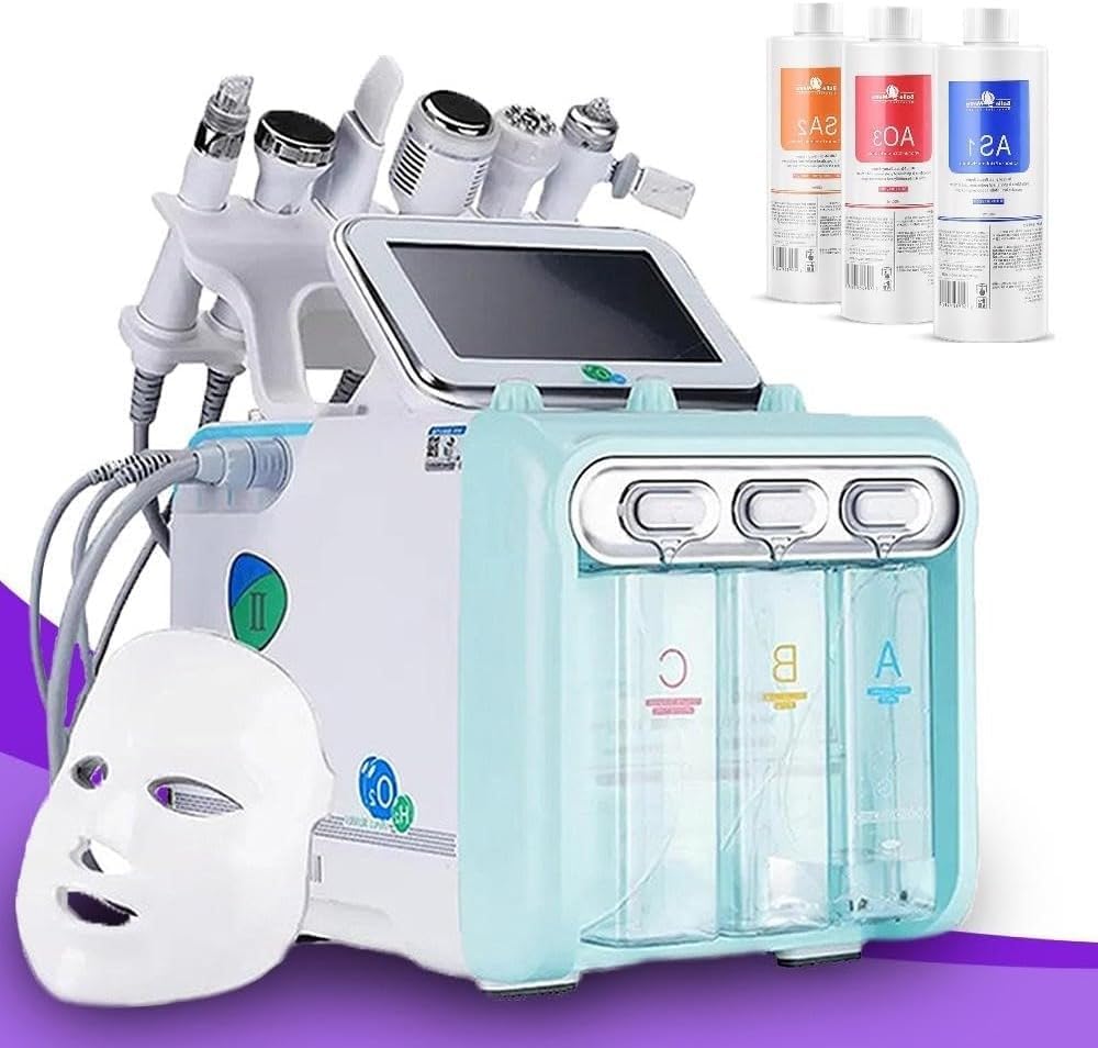 Professional 7 in 1 Hydrafacial Machine with 400ml Solution AS1 SA2 AO3 Hydrogen Oxygen Facial Machine Multifunctional Rejuvinating Vacuum Acne Removal Hydra Facial Dermabrasion Machine