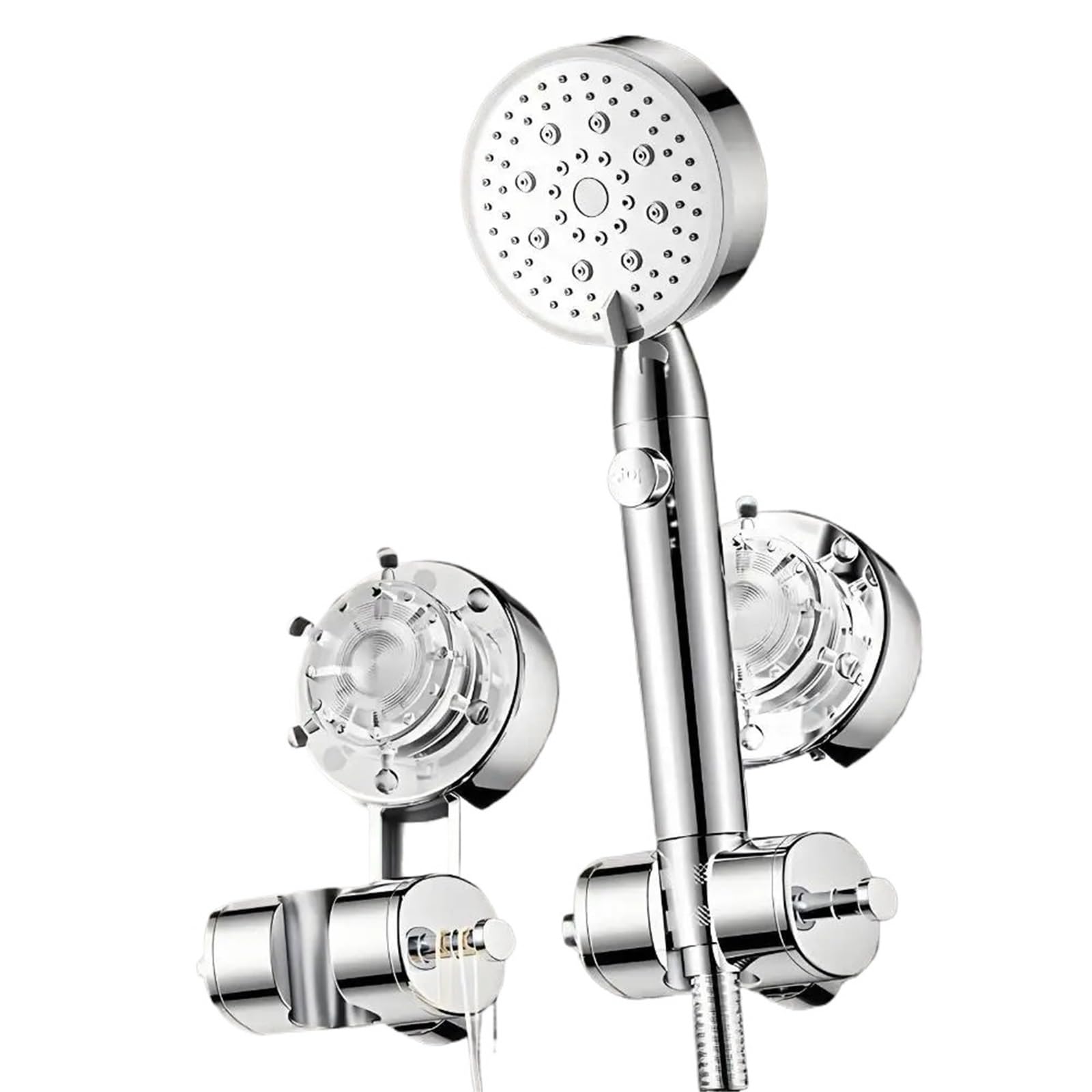 Soporte for cabezal de ducha con ventosa, fácil de instalar y sin taladros, soporte de pared ajustable for ducha de mano, organizador de baño de ABS.(SILVER)