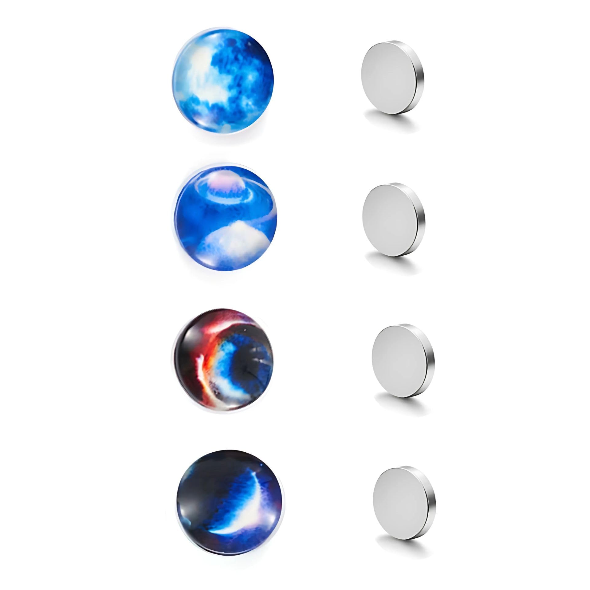 Glow-In-The-Dark 12mm Clip-On No-Piercing Required Magnetic Stud Earrings for Men and Women (ER2294) 4 Pcs - Random Designs