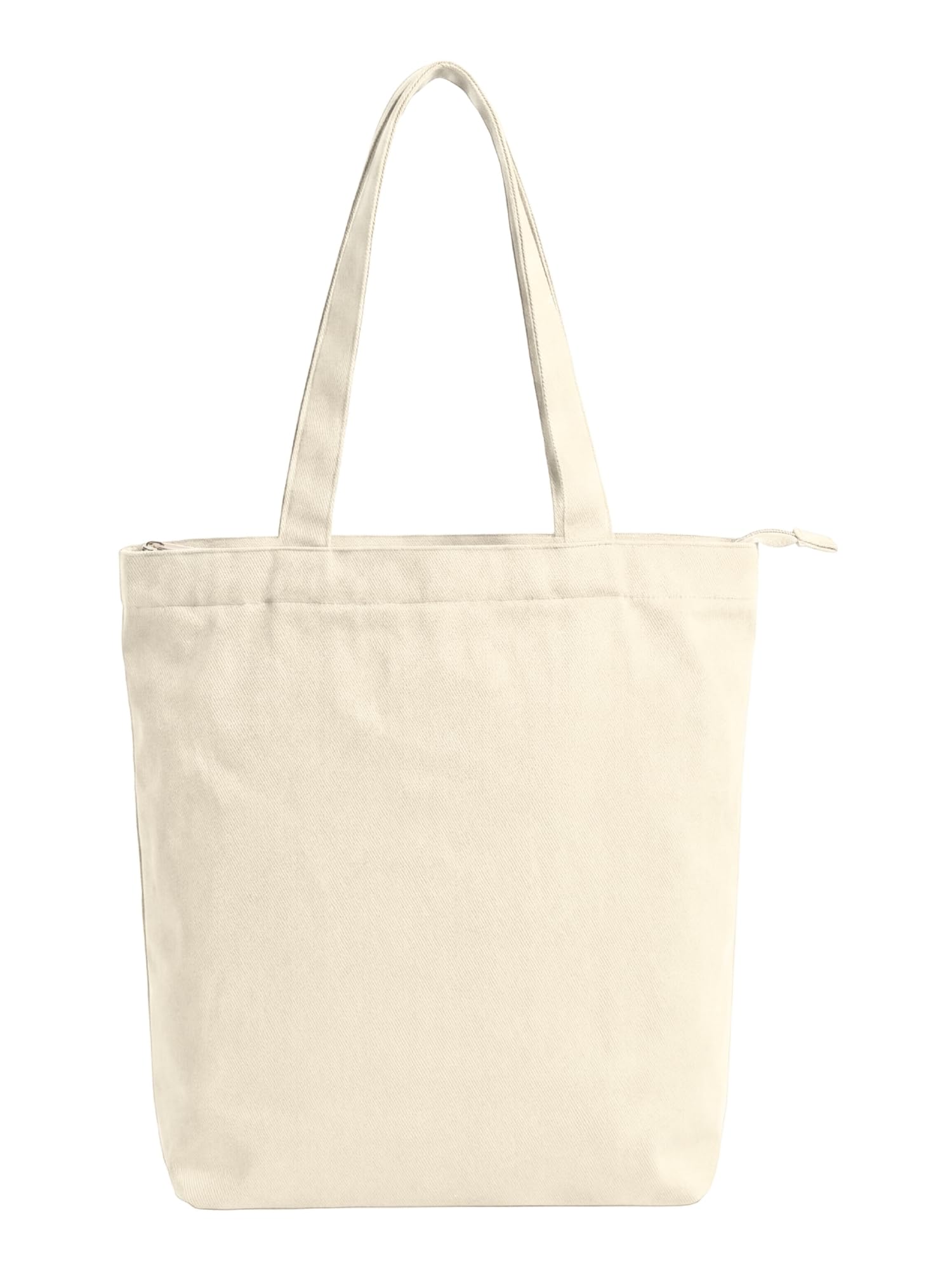 Gabardine Tote Bag with Zip, Large Shopping Bag, 100% Cotton, Reusable Shopper Bag with Inner Pocket for Women, beige, 40 cm (W) x 45 cm (H) x 12 cm (D)