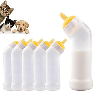 Pet Nursing Bottle for Newborn Animals,Kitten Bottle Feeding Kit Silicone Nipple for Kittens Puppys Rabbits Squirrel (Yellow, Large)