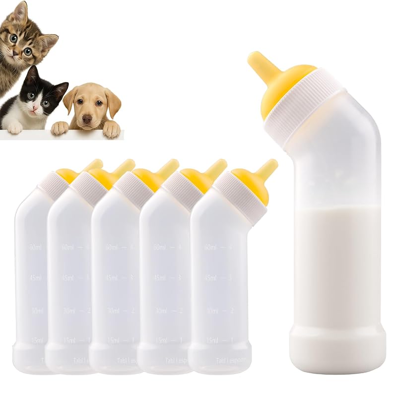 Kit de Mamadeiras para Filhotes Recém-Nascidos Jiaxix, Silicone, 5 Unidades de 60 mL, Bicos Grandes Amarelos