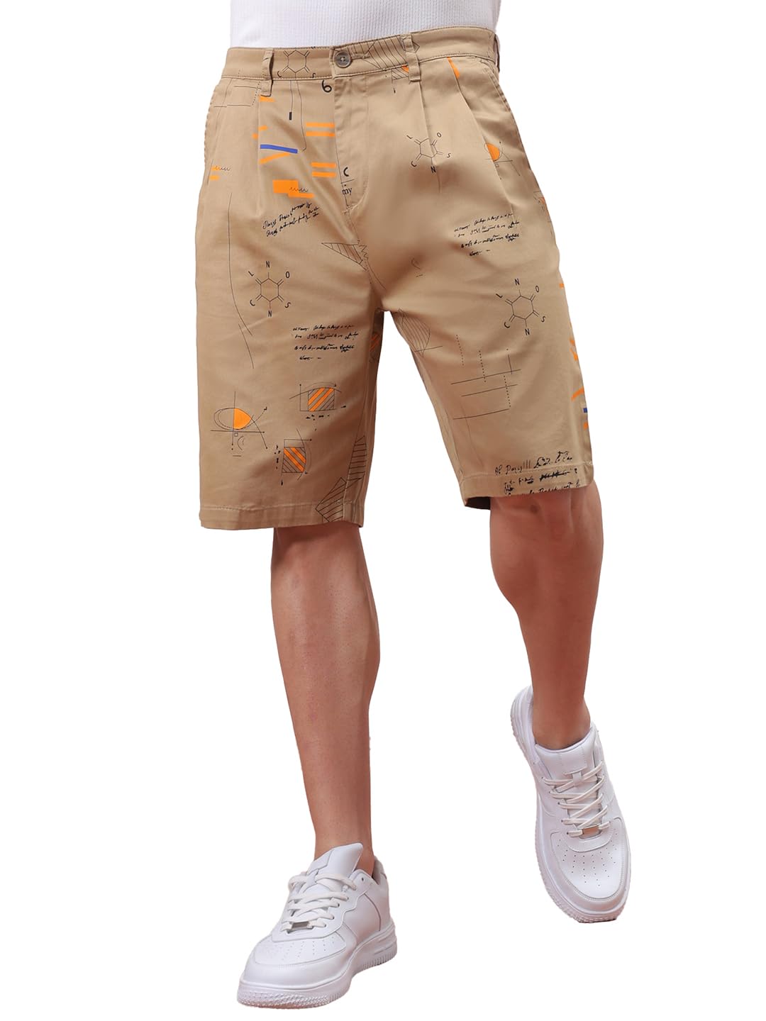 the indian garage co Men Relaxed Fit Face Print Casual Pleated Shorts-picture-21