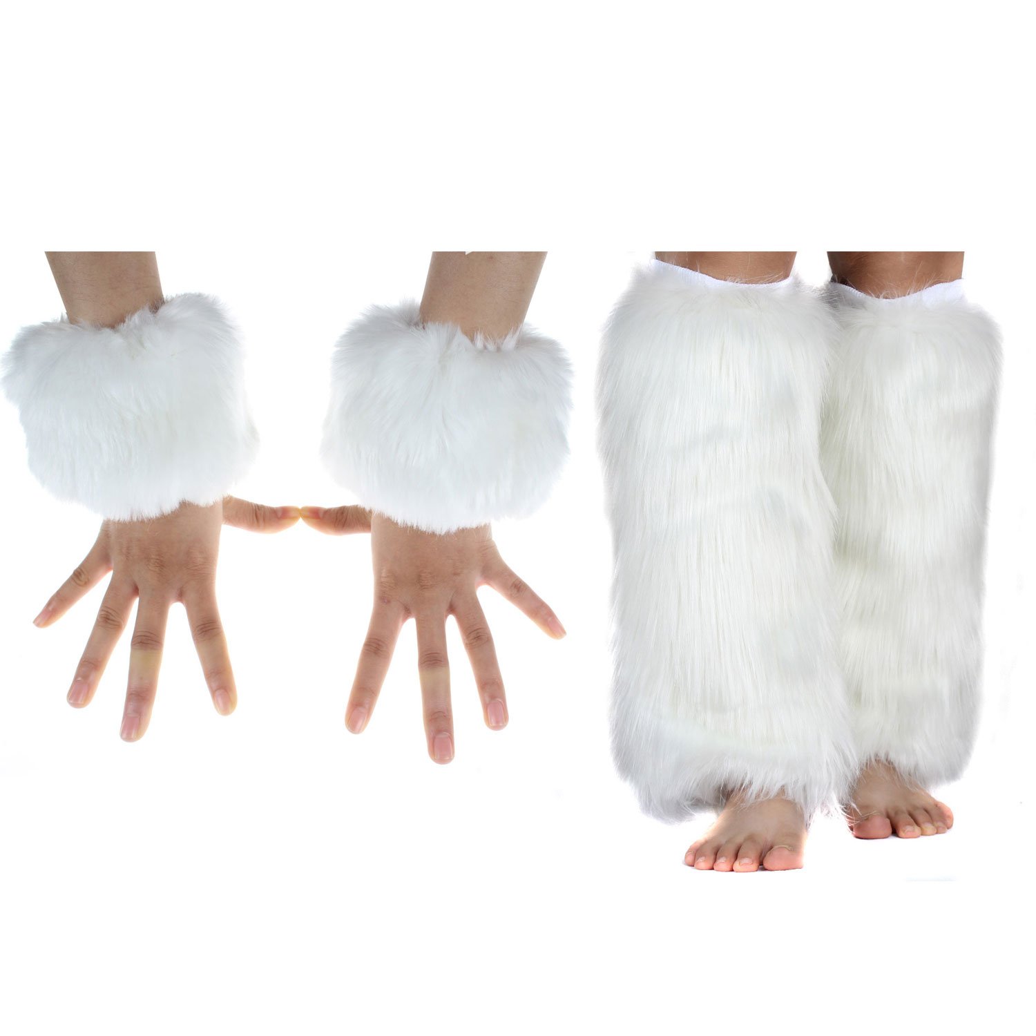 ECOSCOECOSCO Faux Fur Cuffs Furry Leg Warmers and Wrist Cuff Warmer Boot Cuff,2 Pairs Set For Women Party Costumes