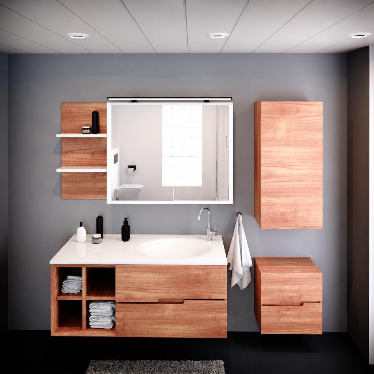kalb Lumenia, LED Spiegelleuchte, LED Badezimmerleuchte, 100cm Spiegellampe, IP44, schwarz, Spiegel & Schrankmontage, energiesparend, blendfrei, 230VAC, zwei Montagefüße, extra stabil, warmweiß
