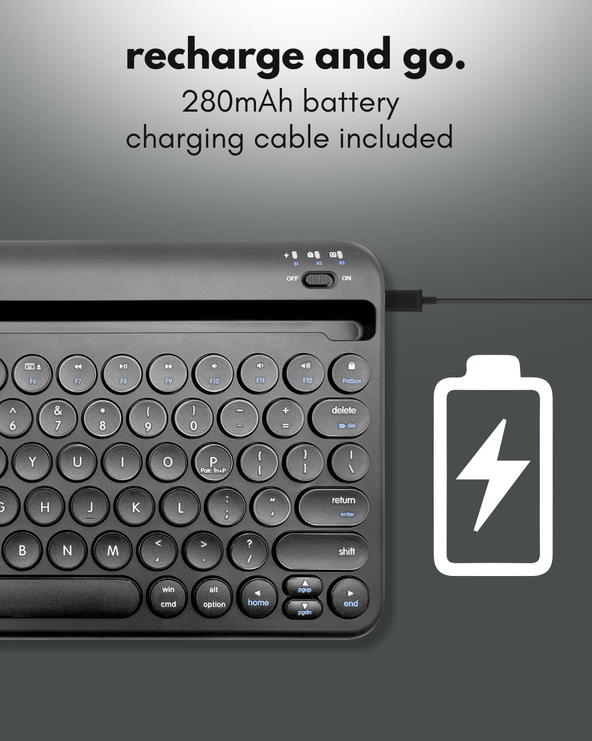 Macally Bluetooth Keyboard for Tablet | Wireless Keyboard for iPad mini/Air/Mini, iPhone (Multi-Device, Built-in Stand, Rechargeable) Easy to Use and Cute Portable — view 6